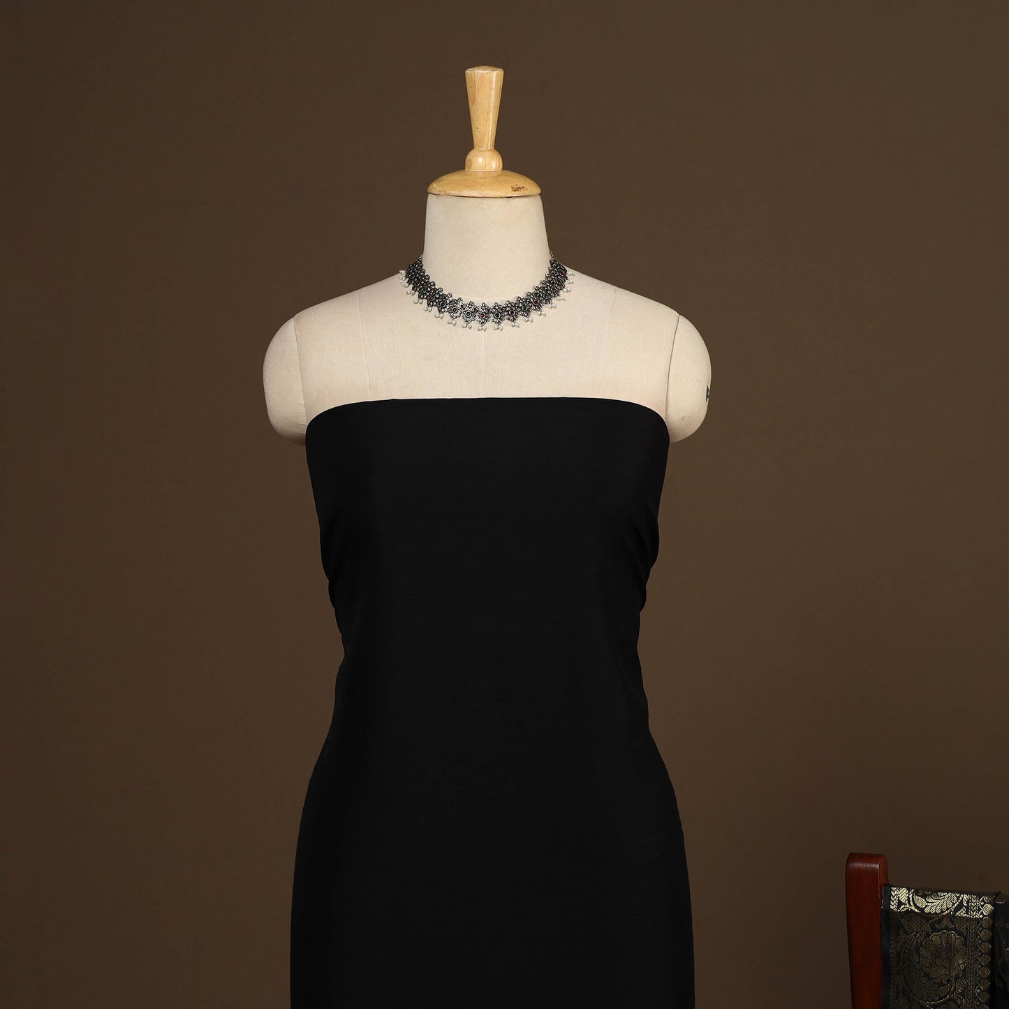 Black - 2pc slub silk unstitched plain dress material