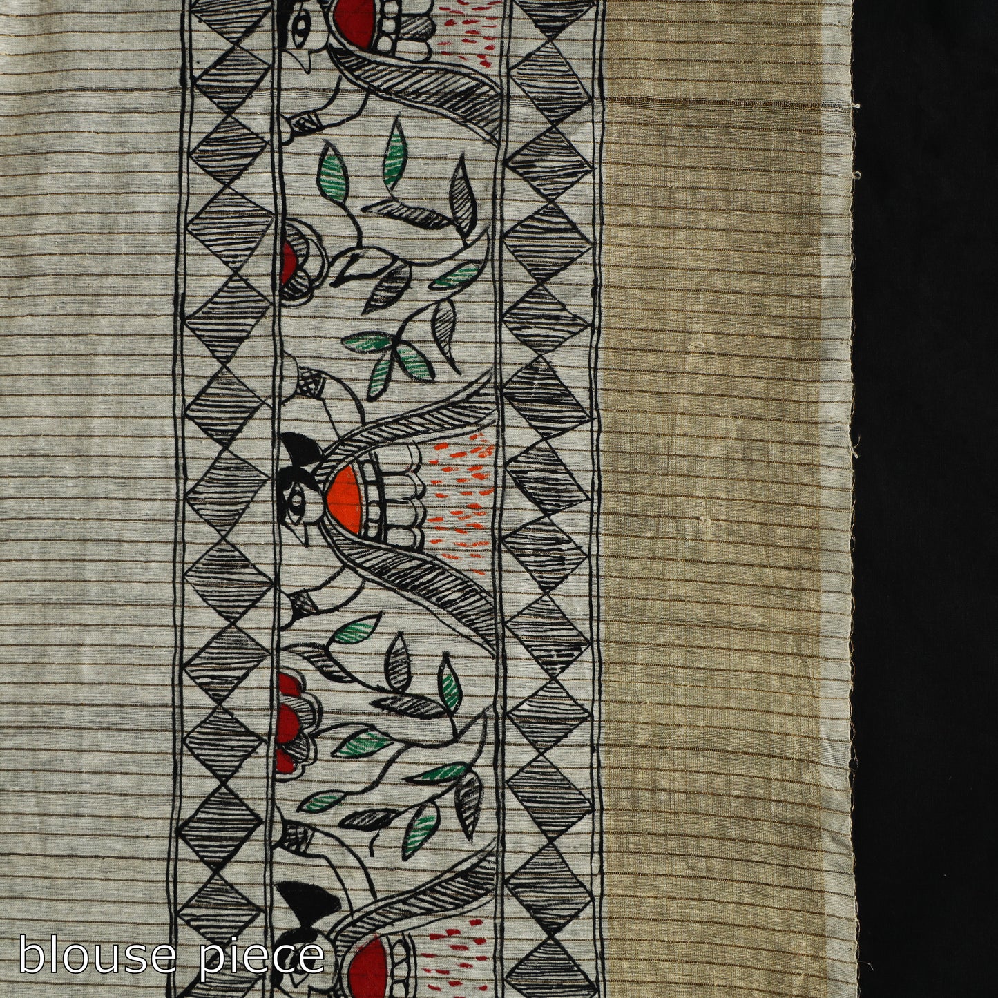 Beige - Traditional Madhubani Handpainted Tussar Silk Saree 12