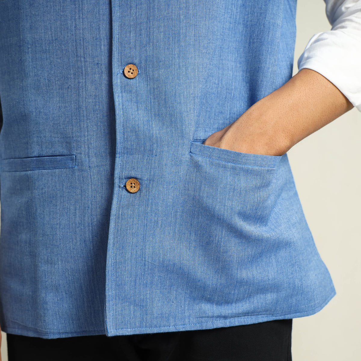 Blue - Pure Cotton Handloom Men Nehru Jacket 06