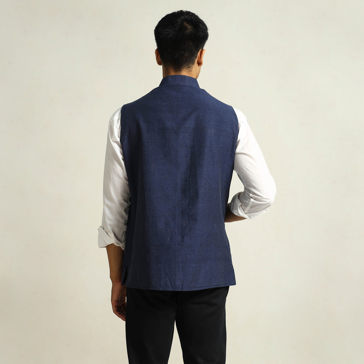 Blue - Pure Cotton Handloom Men Nehru Jacket 11