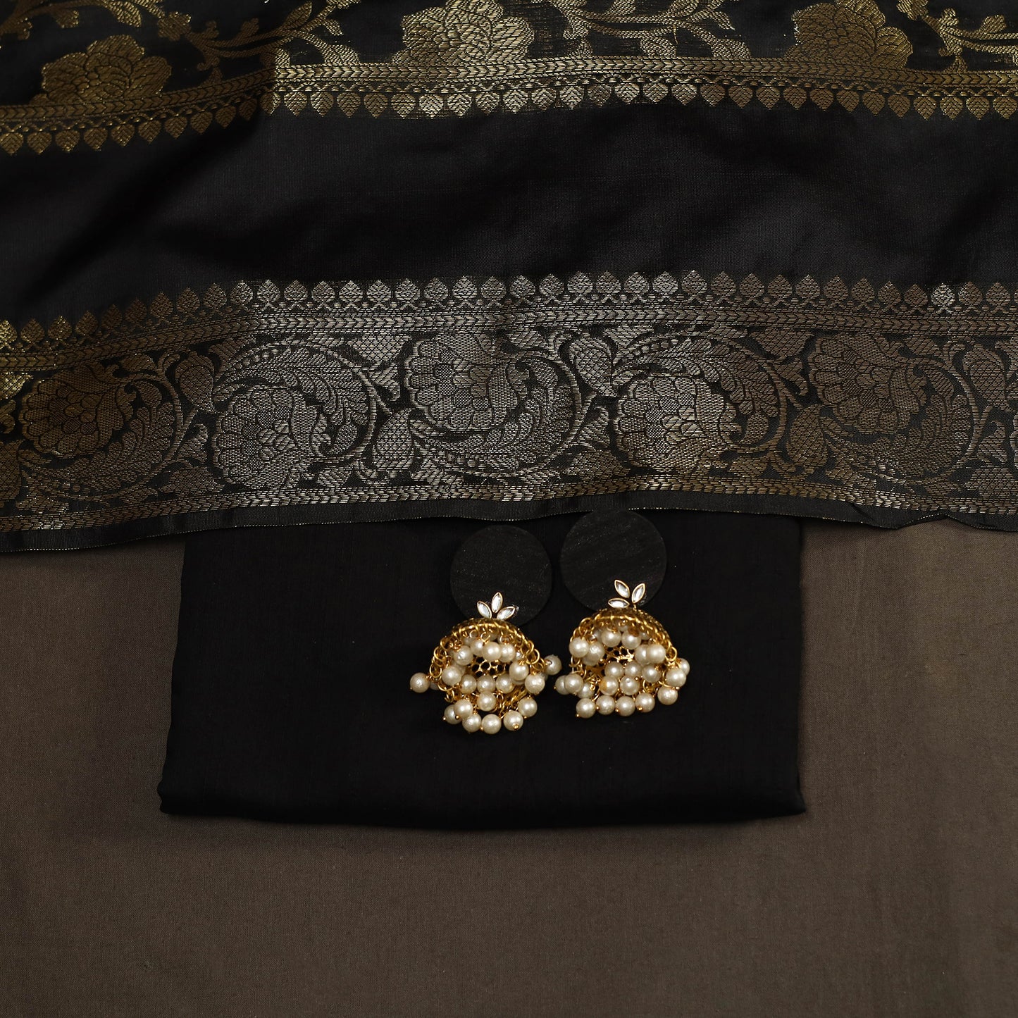 Black - 2pc slub silk unstitched plain dress material