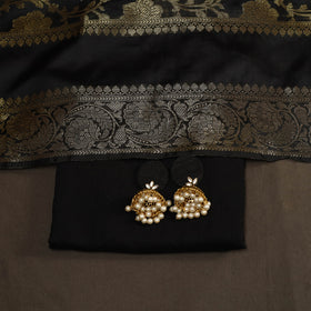 Black - 2pc slub silk unstitched plain dress material