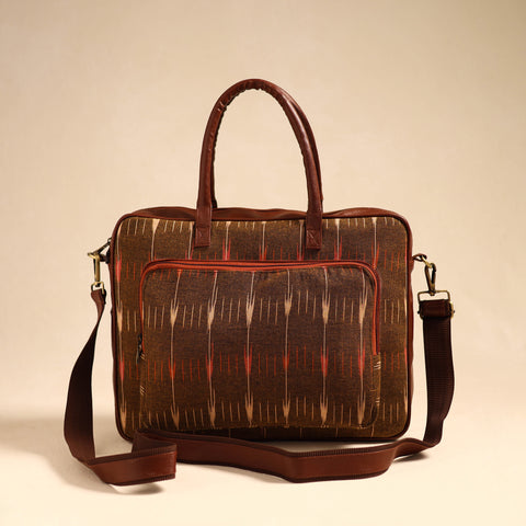 Brown - Handmade Pochampally Ikat Laptop Bag 03