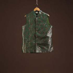 Green - semi silk meena buti brocade banarasi men nehru
