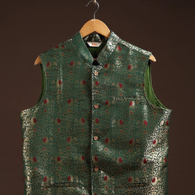 Green - semi silk meena buti brocade banarasi men nehru