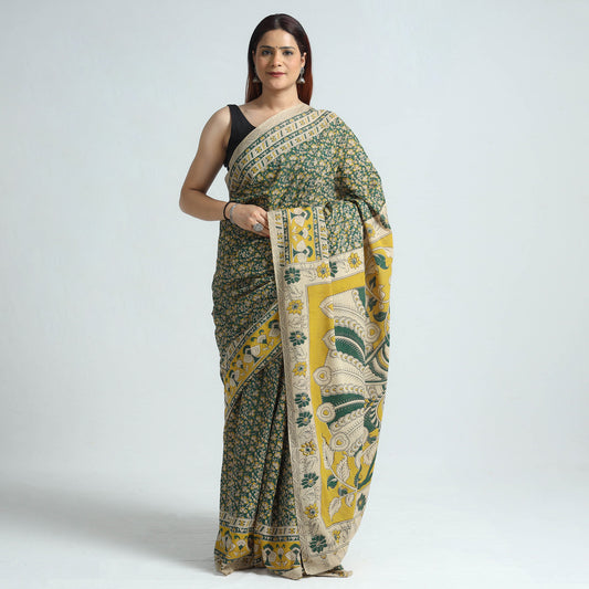 Green - Kalamkari Printed Cotton Saree with Blouse Piece 45