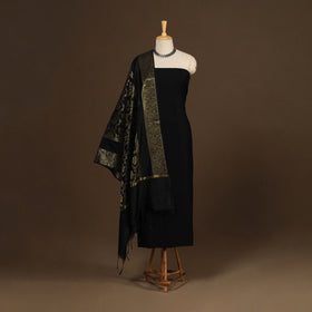 Black - 2pc slub silk unstitched plain dress material