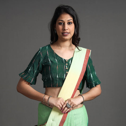 Green - Pochampally Ikat Cotton Stitched Blouse