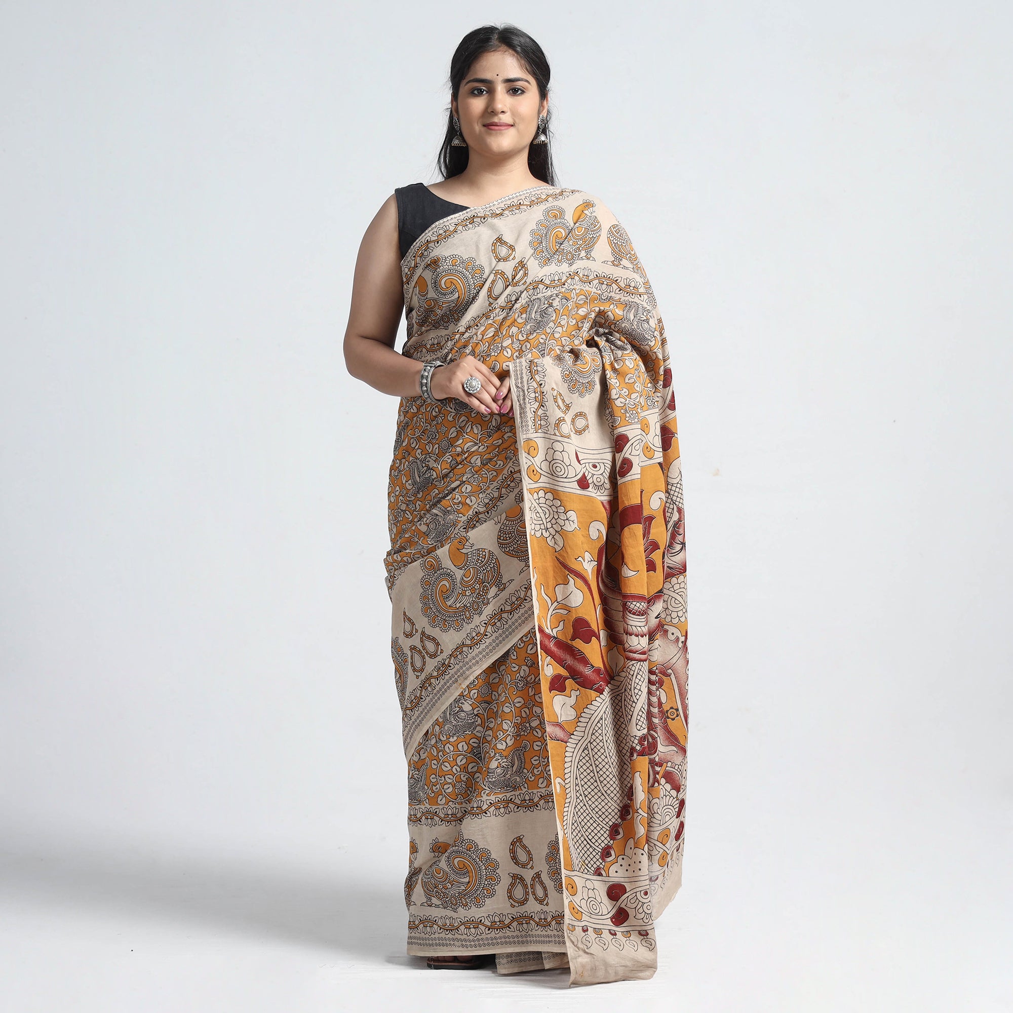 Buy Handblock Print Kalamkari Cotton Saree Online at Best Prices in India -  JioMart.