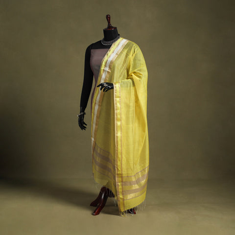 Yellow - handloom silk cotton maheshwari dupatta 08