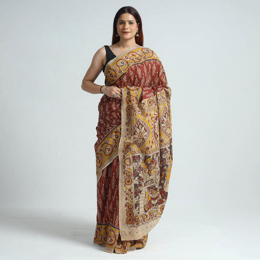 Red - Kalamkari Printed Cotton Saree with Blouse Piece 47