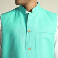 Green - Running Stitch Pure Cotton Men Nehru Jacket 14