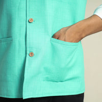 Green - Running Stitch Pure Cotton Men Nehru Jacket 14