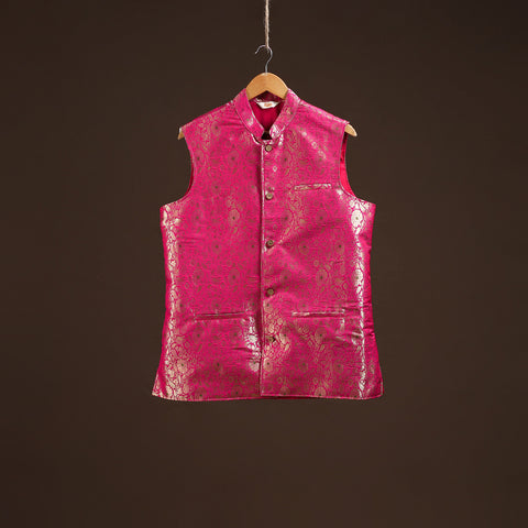 Pink - semi silk meena buti brocade banarasi men nehru
