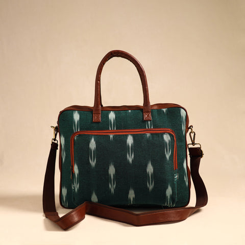 Green - Handmade Pochampally Ikat Laptop Bag 08