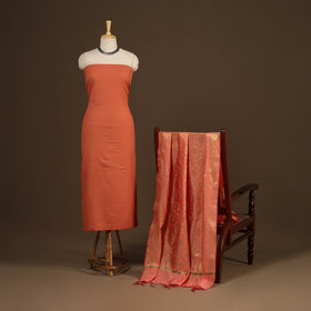 Orange - 2pc slub silk unstitched plain dress material
