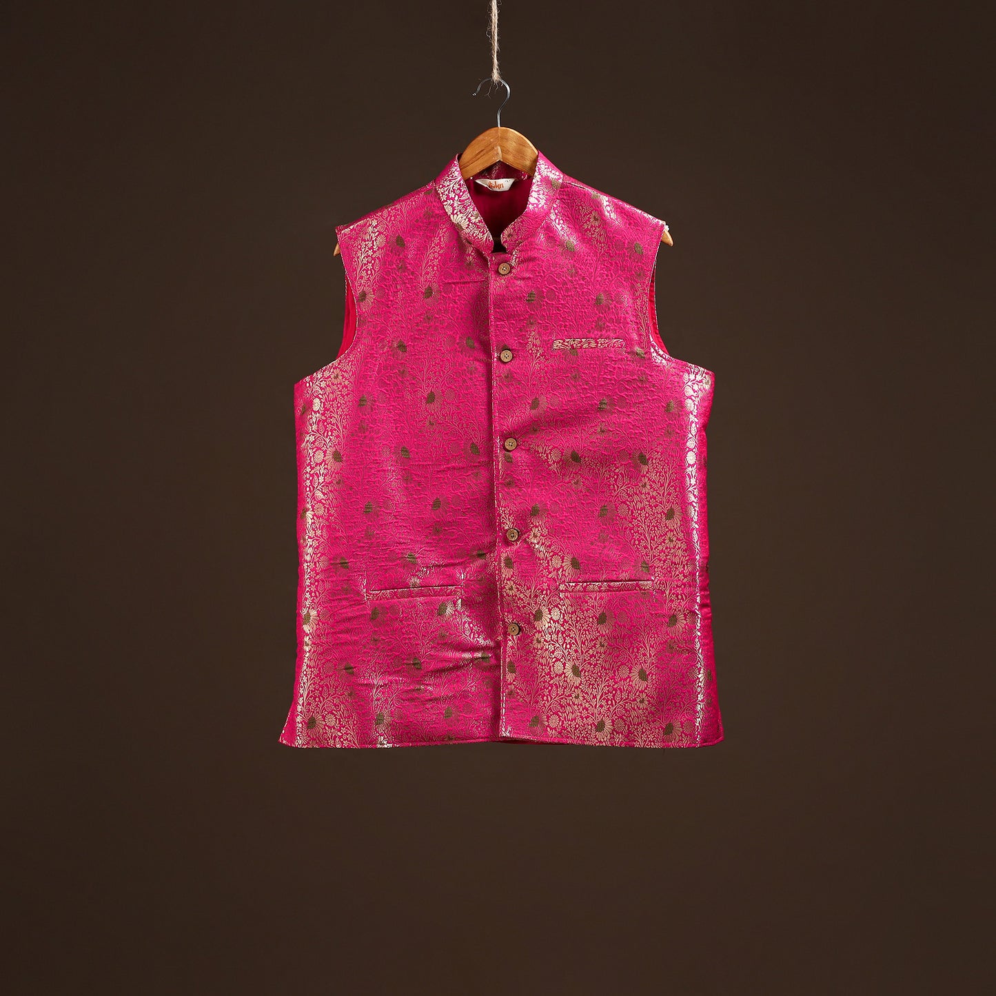 Pink - semi silk meena buti brocade banarasi men nehru