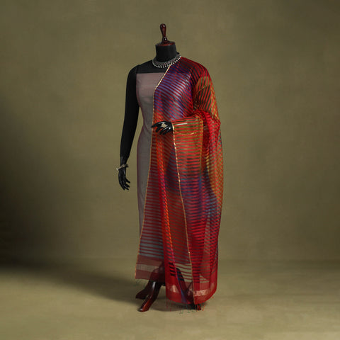 Red - handloom silk cotton missing weave maheshwari dupatta