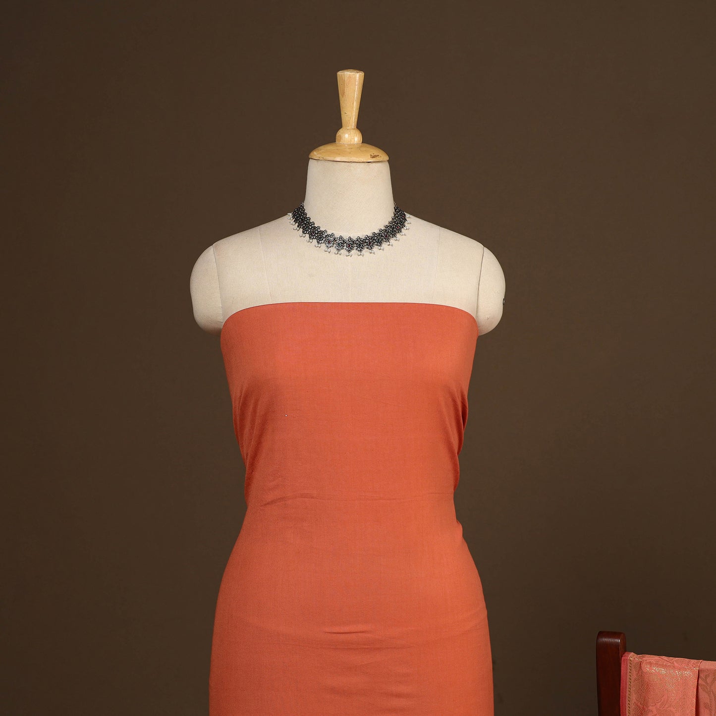 Orange - 2pc slub silk unstitched plain dress material