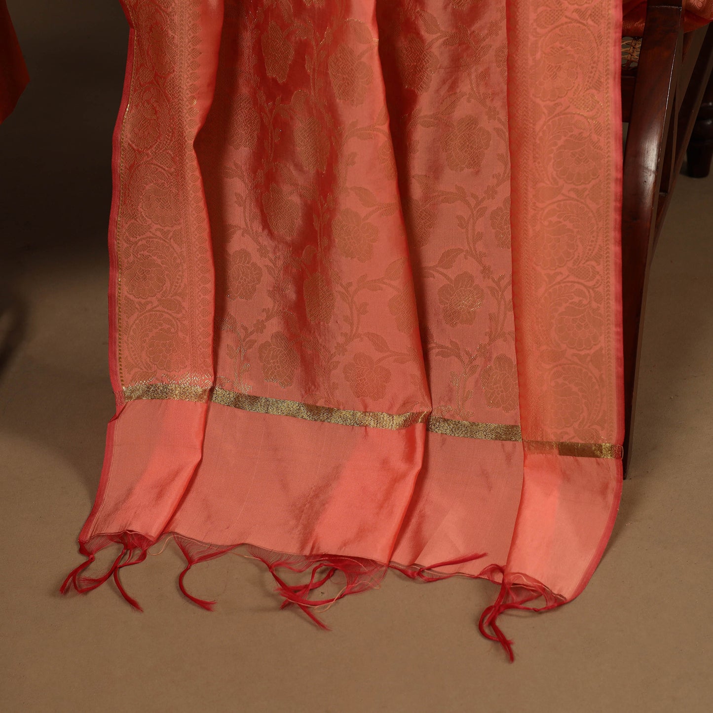 Orange - 2pc slub silk unstitched plain dress material