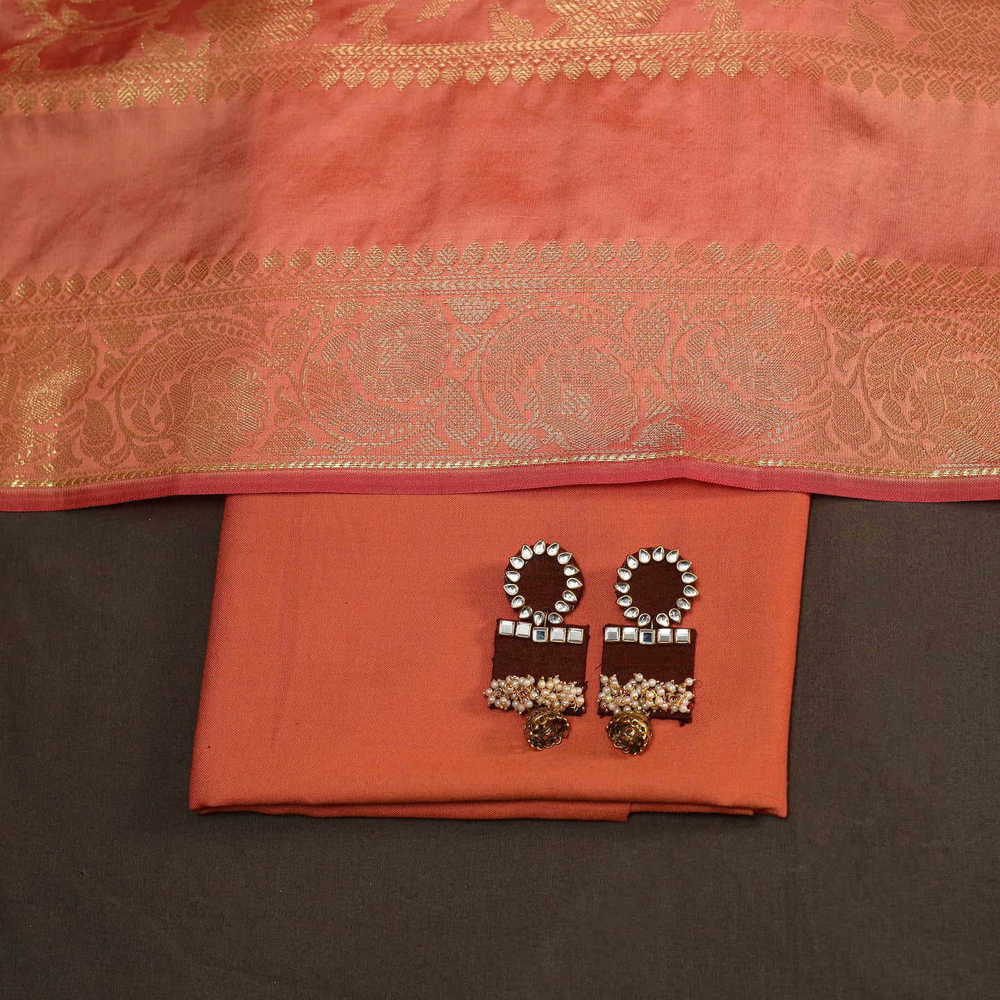 Orange - 2pc slub silk unstitched plain dress material