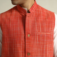 Orange - Pure Cotton Handloom Men Nehru Jacket 05