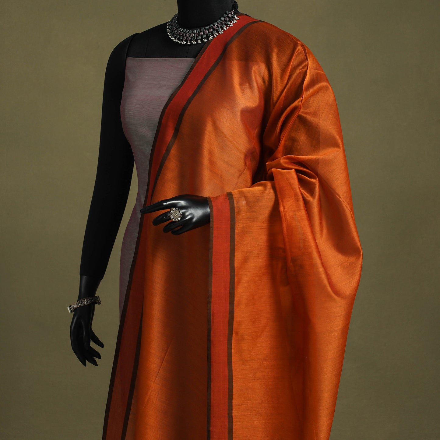 Orange - handloom silk cotton maheshwari dupatta 17