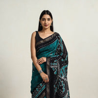 Green - Silk Cotton Hand Batik Print Saree with Blouse 11