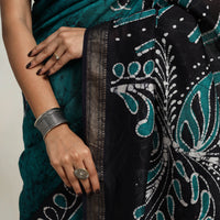 Green - Silk Cotton Hand Batik Print Saree with Blouse 11