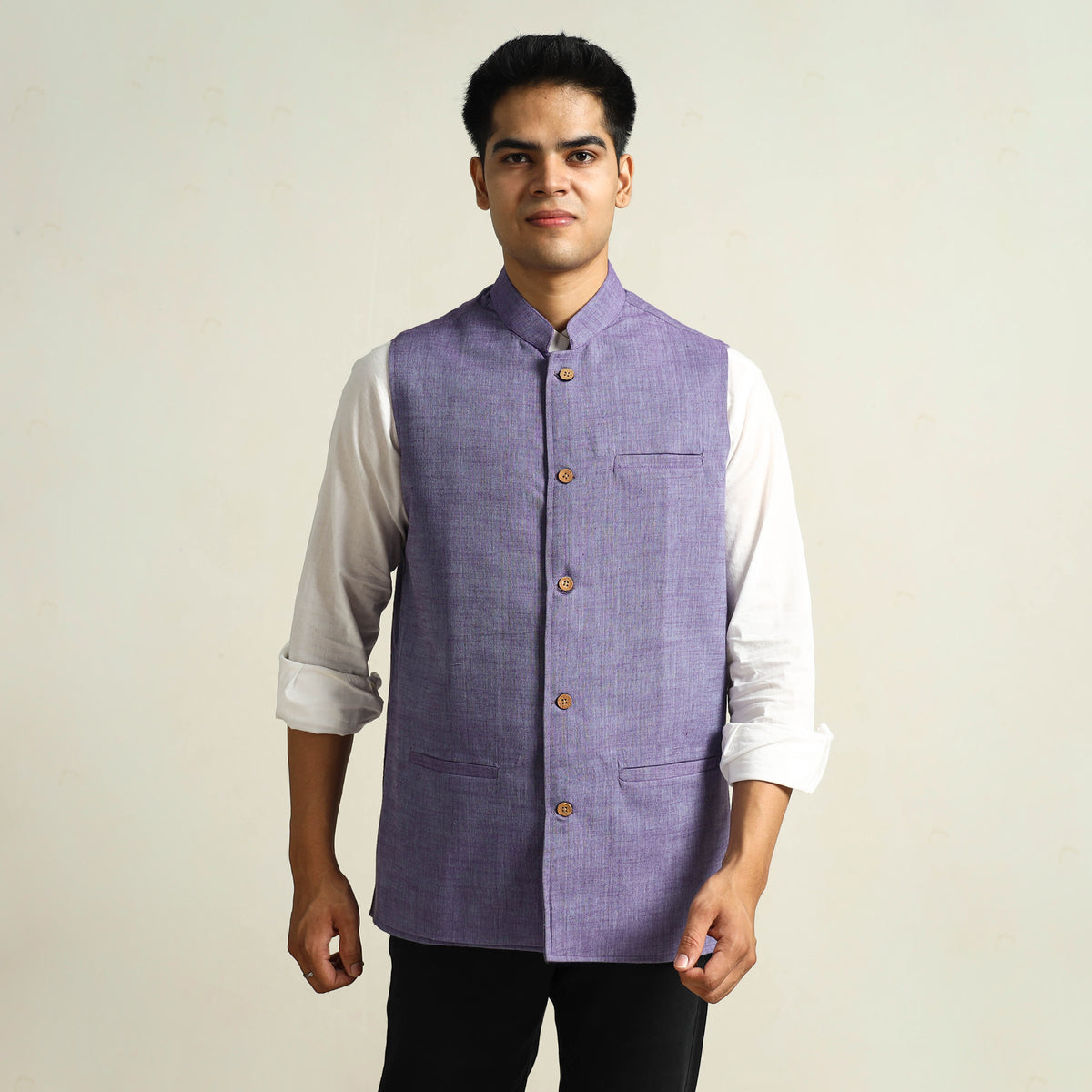 Purple - Pure Cotton Handloom Men Nehru Jacket 01