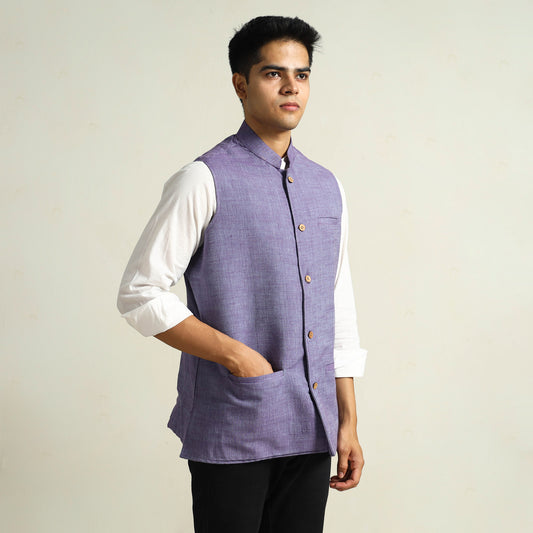 Purple - Pure Cotton Handloom Men Nehru Jacket 01