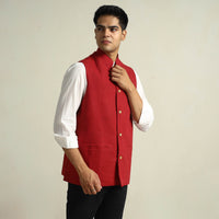 Red - Pure Cotton Handloom Men Nehru Jacket 04