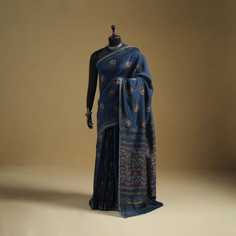 Chanderi Silk Akola Hand Block Print Natural Dyed Saree 10