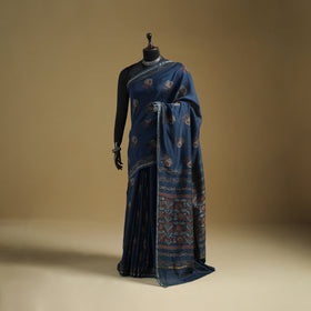 Chanderi Silk Akola Hand Block Print Natural Dyed Saree 10