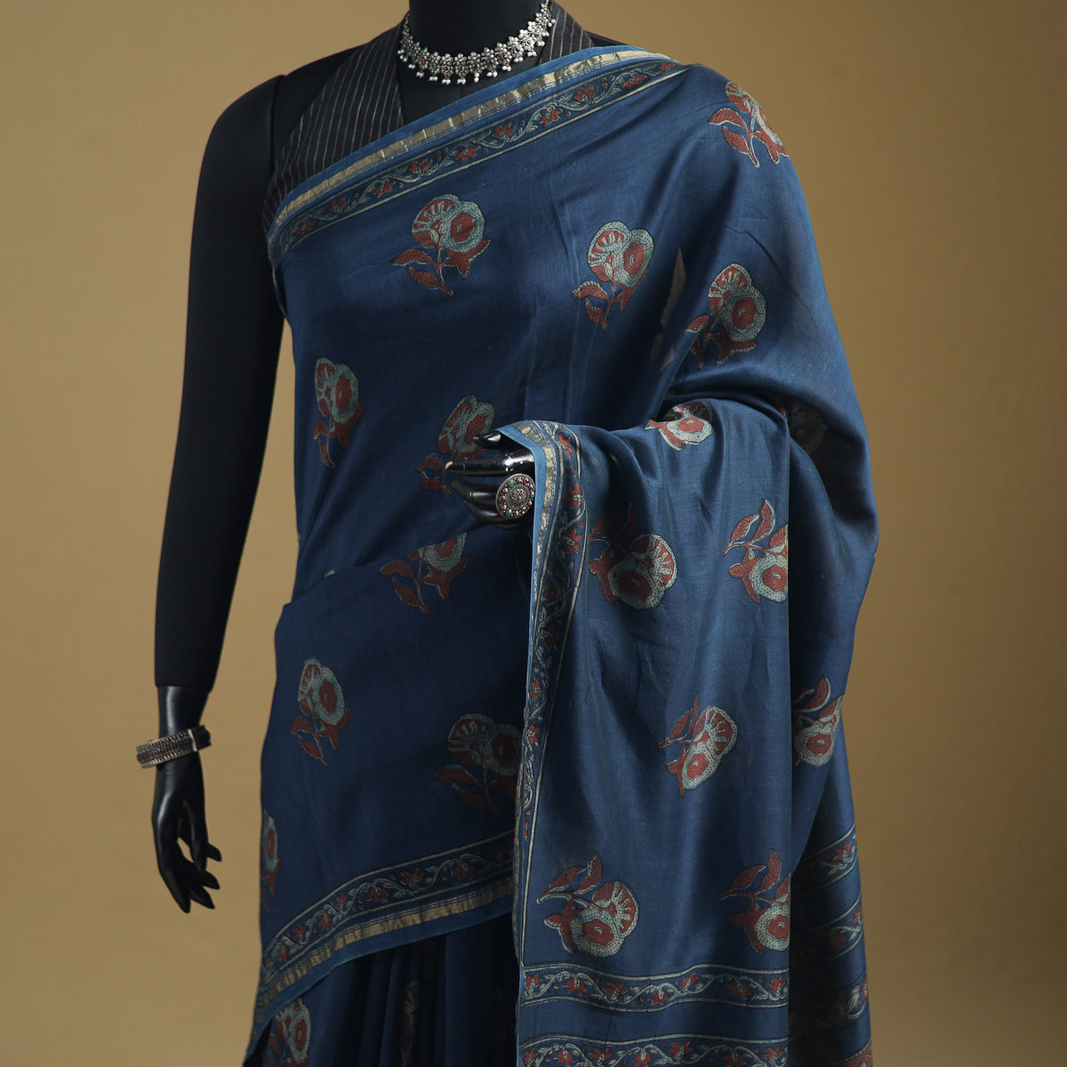 Chanderi Silk Akola Hand Block Print Natural Dyed Saree 10
