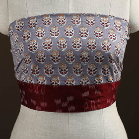Grey - Sanganeri Hand Block Print Cotton Blouse Piece 01