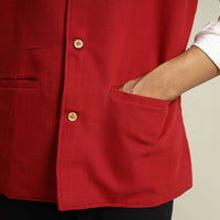 Red - Pure Cotton Handloom Men Nehru Jacket 04