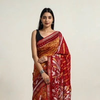 Orange - Silk Cotton Hand Batik Print Saree with Blouse 09