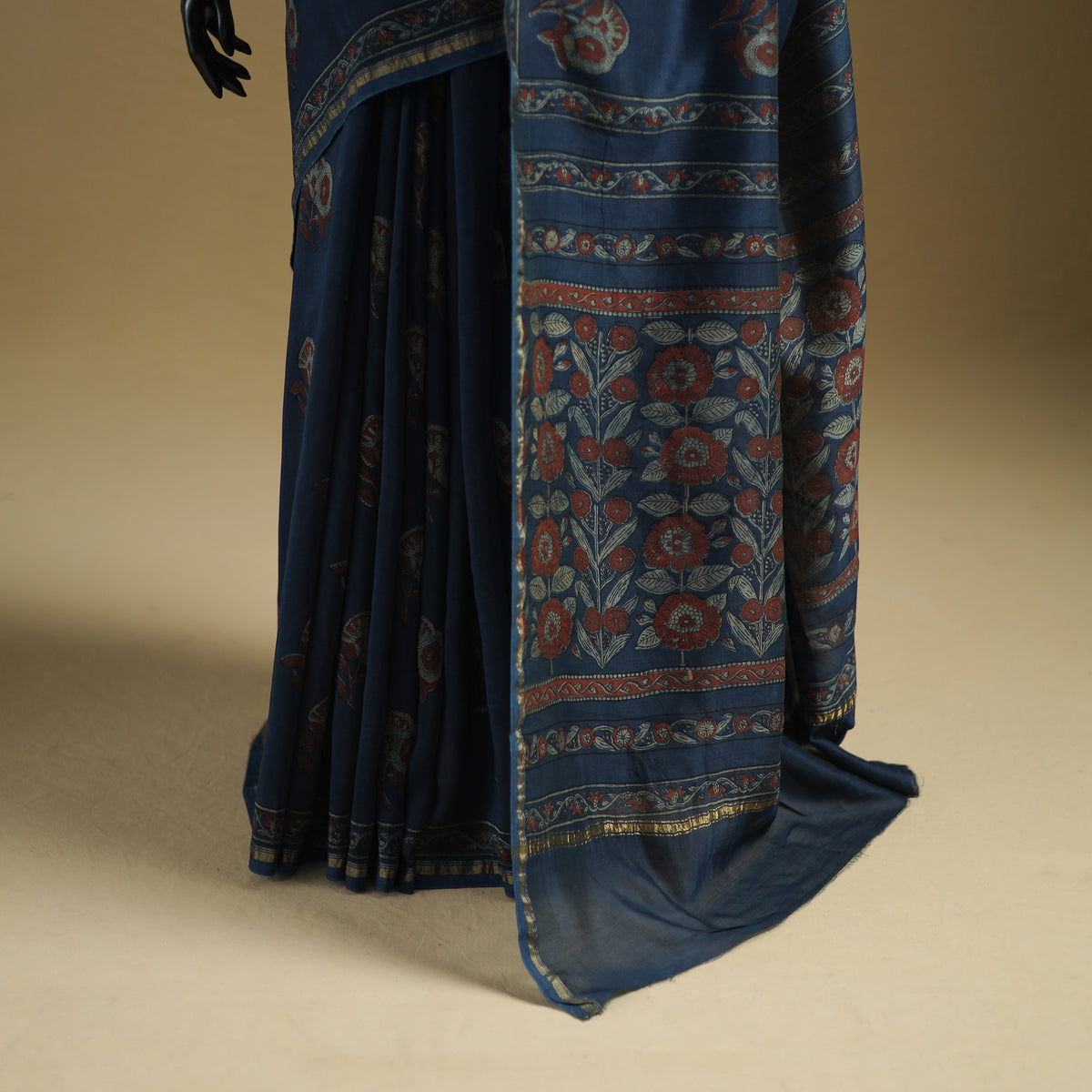 Chanderi Silk Akola Hand Block Print Natural Dyed Saree 10