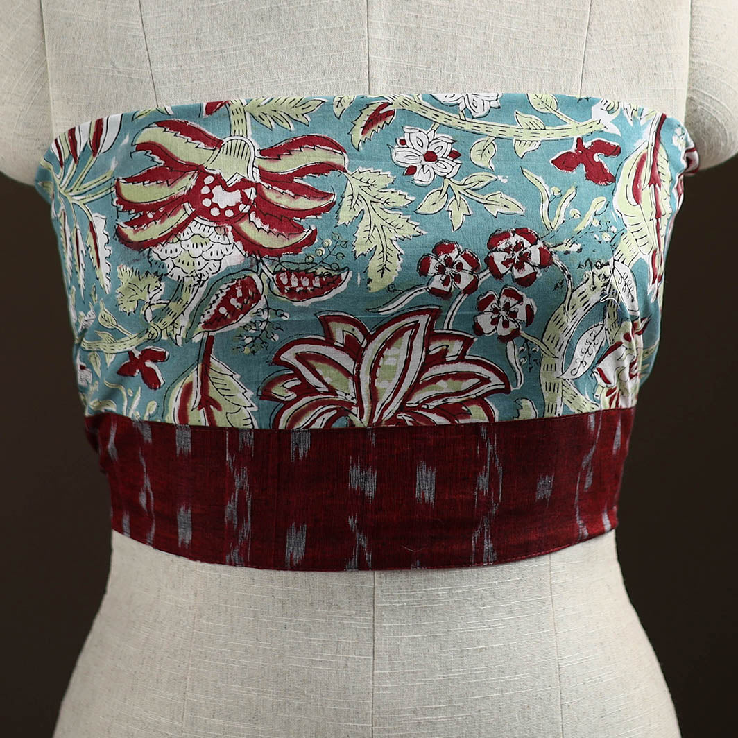 Blue - Sanganeri Hand Block Print Cotton Blouse Piece 02