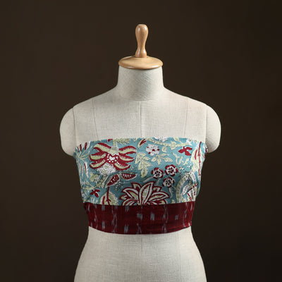 Blue - Sanganeri Hand Block Print Cotton Blouse Piece 02
