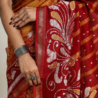 Orange - Silk Cotton Hand Batik Print Saree with Blouse 09