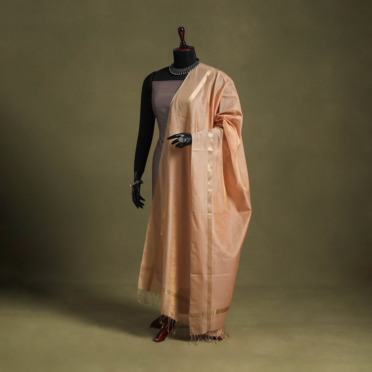 Peach - handloom silk cotton heavy tissue gold zari