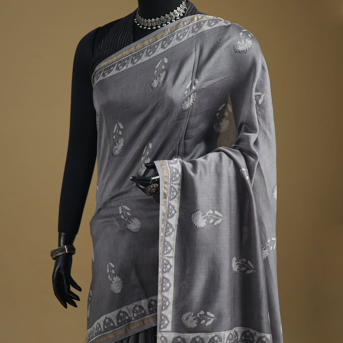 Chanderi Silk Akola Hand Block Print Natural Dyed Saree 11