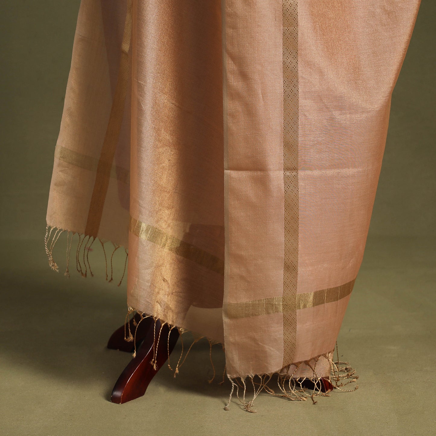 Peach - handloom silk cotton heavy tissue gold zari