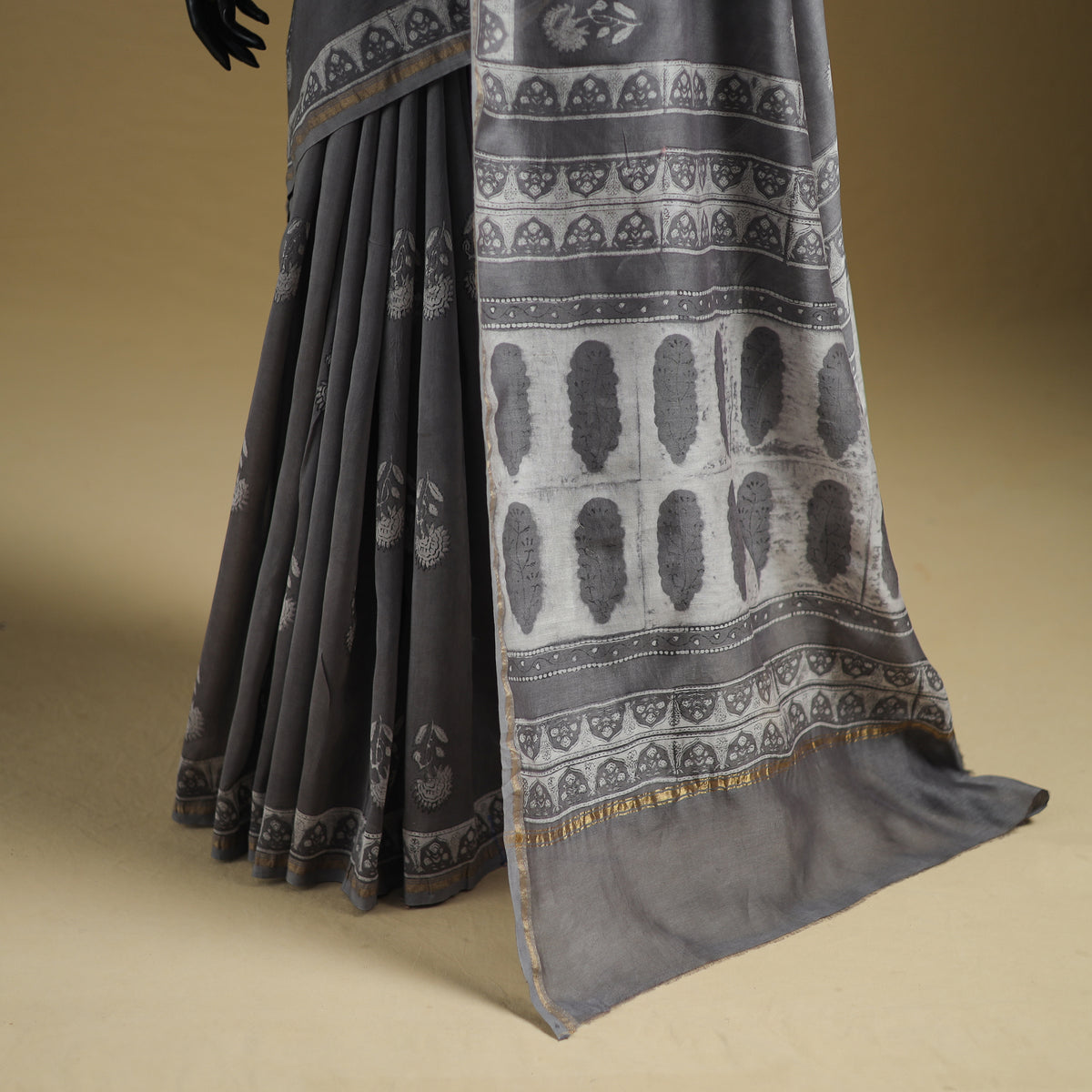 Chanderi Silk Akola Hand Block Print Natural Dyed Saree 11