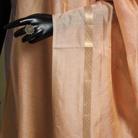 Peach - handloom silk cotton heavy tissue gold zari