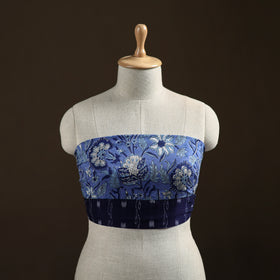 Blue - Sanganeri Hand Block Print Cotton Blouse Piece 05