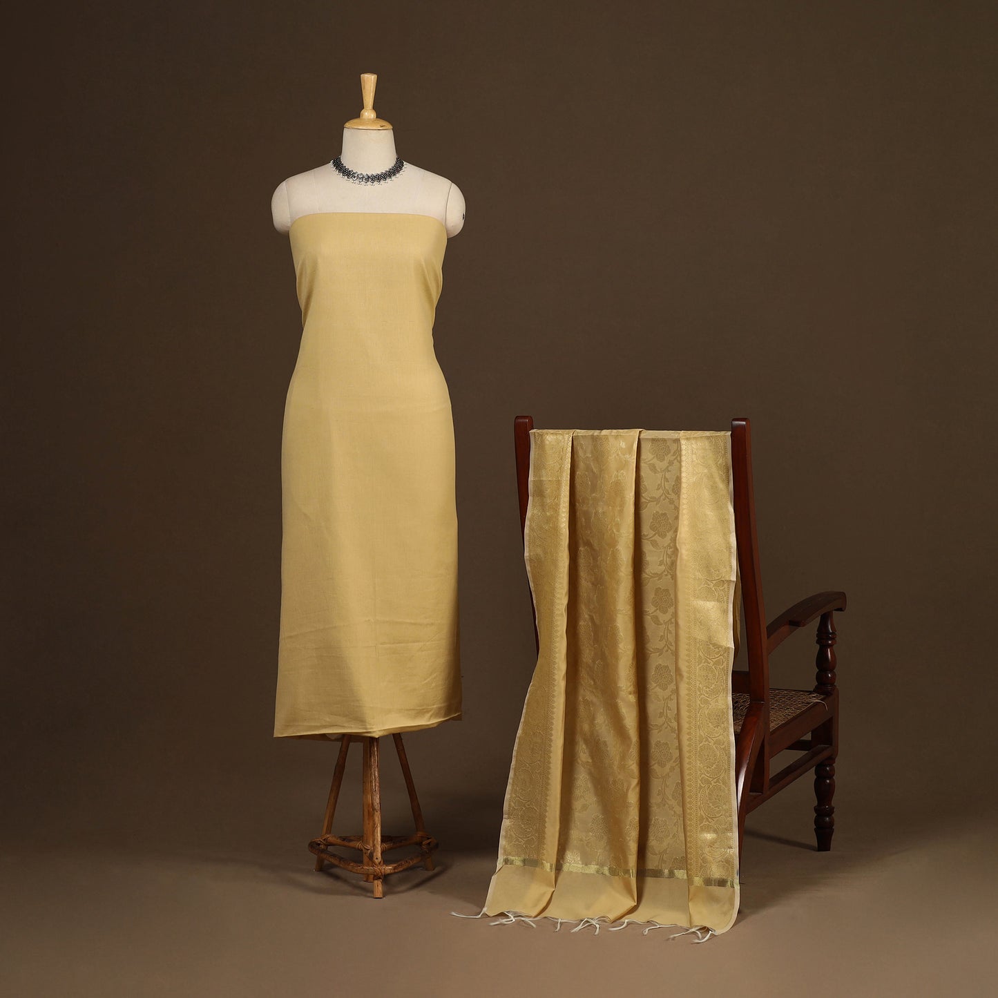 Yellow - 2pc slub silk unstitched plain dress material