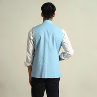 Sky Blue - Running Stitch Pure Cotton Men Nehru Jacket 17